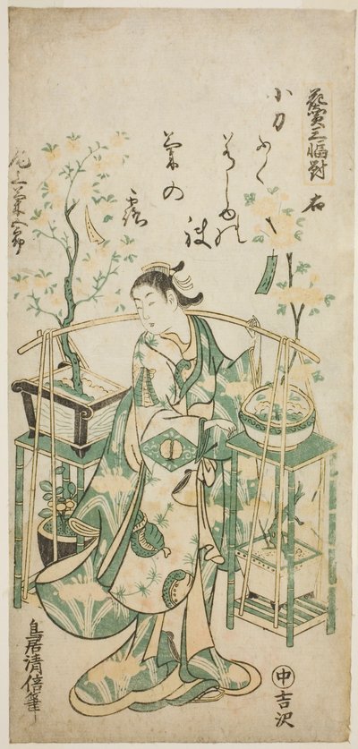 俳優 初代 尾上菊五郎 『花売三連祭壇画』右絵 作： Torii Kiyomasu II