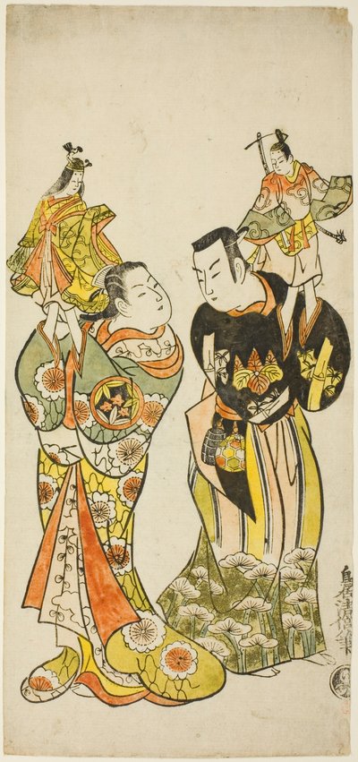 初代山下金作と早川初瀬の戯曲『伊豆海路日記』（1725年1月中村座）の人形遣い 作： Torii Kiyomasu II
