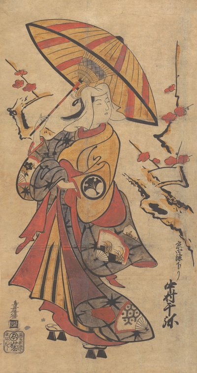 俳優中村千弥、歌舞伎「三コマの遺産」常夏役。 1716年。 作： Torii Kiyomasu I
