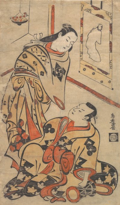 歌舞伎役者の中村源太郎と生島新五郎 1710年頃 作： Torii Kiyomasu I