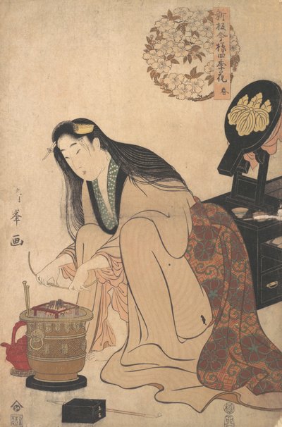 レディ アレンジ ビンサシ 髪の毛をこめかみに通して髪に入れるためのサポート, ca..., ca. 1808年。 作： Torii Kiyomine