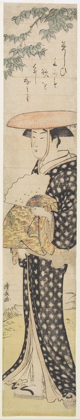 （木の下を歩く帽子の女）、1782 作： Torii Kiyonaga