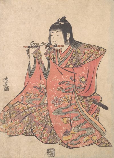 笛を吹く少年を表す人形 1780年。 作： Torii Kiyonaga