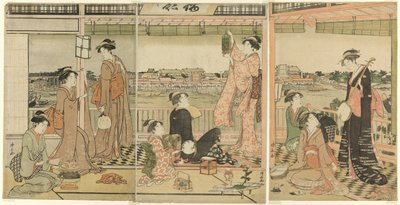隅田川越しの月見会 作： Torii Kiyonaga
