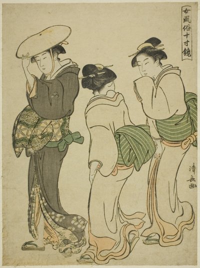 「女風俗ますかがみ」より 女と二人の女中 作： Torii Kiyonaga