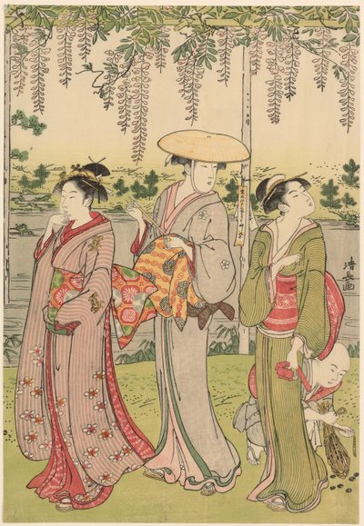 亀戸神社で藤を鑑賞 作： Torii Kiyonaga