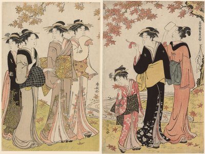 「当世百合美人合わせ」シリーズより「もみじ下の美女」 作： Torii Kiyonaga