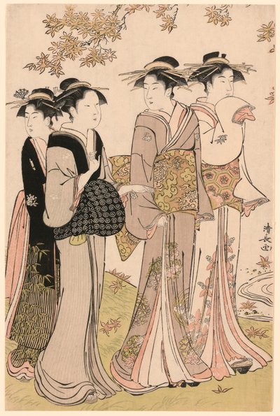「当世百合美人合わせ」シリーズより「もみじ下の美女」 作： Torii Kiyonaga