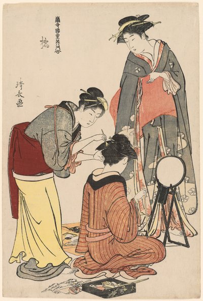 天明2年（1782）頃 「当世遊里美人袷（とうせいゆうりびじんあわせ）」シリーズより 「橘（たちばな）の芸人」（錦絵・大判 作： Torii Kiyonaga