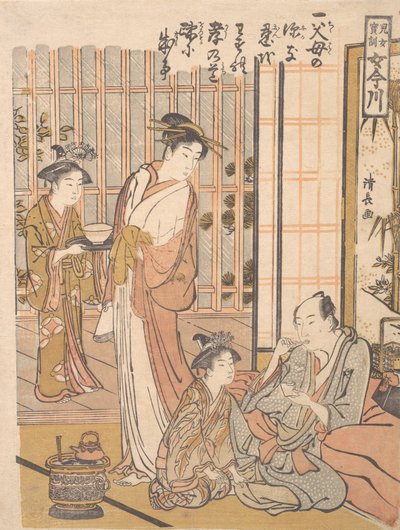 親孝行を忘れる、カリフォルニア。 1781年。 作： Torii Kiyonaga