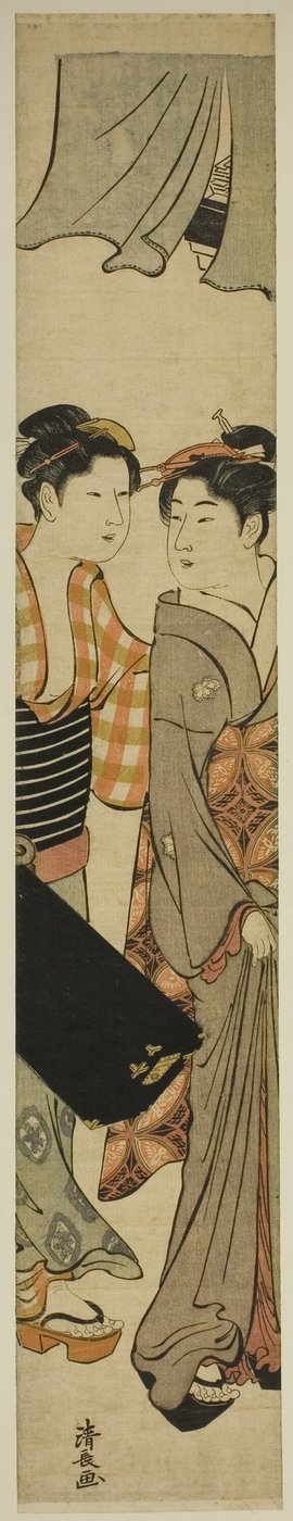 三味線箱を運ぶ芸者と女中 作： Torii Kiyonaga