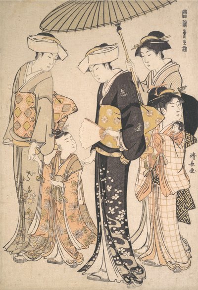 東方の金襴シリーズより、四つ侍女の高位侍女。 1784年。 作： Torii Kiyonaga