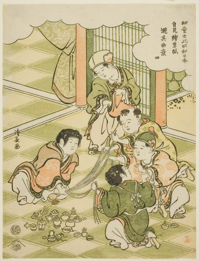 4位：くじ引きで遊ぶ中国の少年たち（「子どもたちは『ここは日本だ！』と言って絵本の遊びを真似る」シリーズより）。 作： Torii Kiyonaga