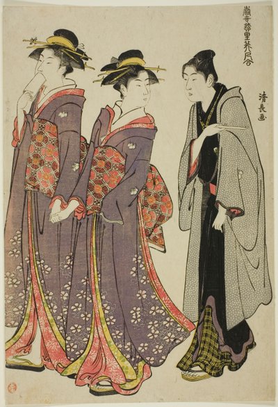「遊郭の現代美人集」シリーズより、お散歩へ。 作： Torii Kiyonaga