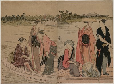 隅田川の渡船客 作： Torii Kiyonaga