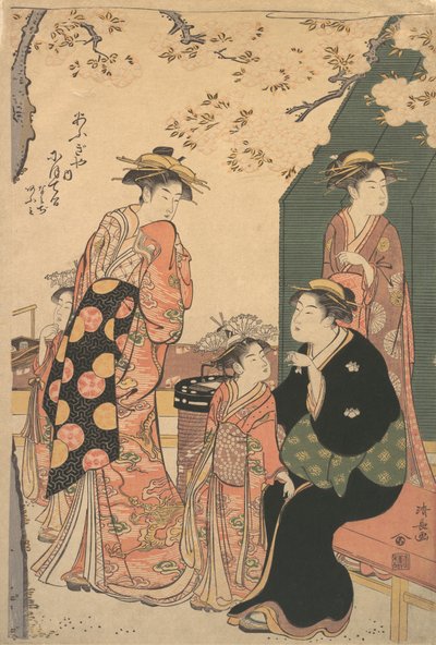 荻屋の遊女におてるの肖像画と二人の付き添いなみじとあお-… 1785年。 作： Torii Kiyonaga
