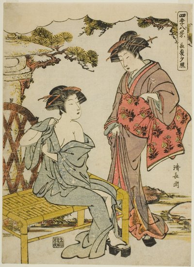 「四季八景」より 晩夏の夕焼け (ちょうかのせきしょう) 作： Torii Kiyonaga