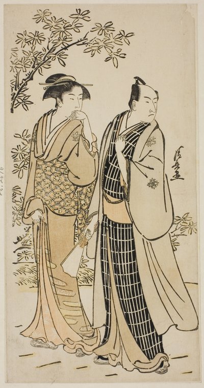 役者の私生活を描いた無題の版画シリーズより二代目役者市川門之助夫妻 作： Torii Kiyonaga