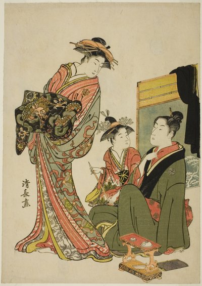 役者の私生活を描いた無題の相盤シリーズより、俳優の中村梨子と花魁 作： Torii Kiyonaga