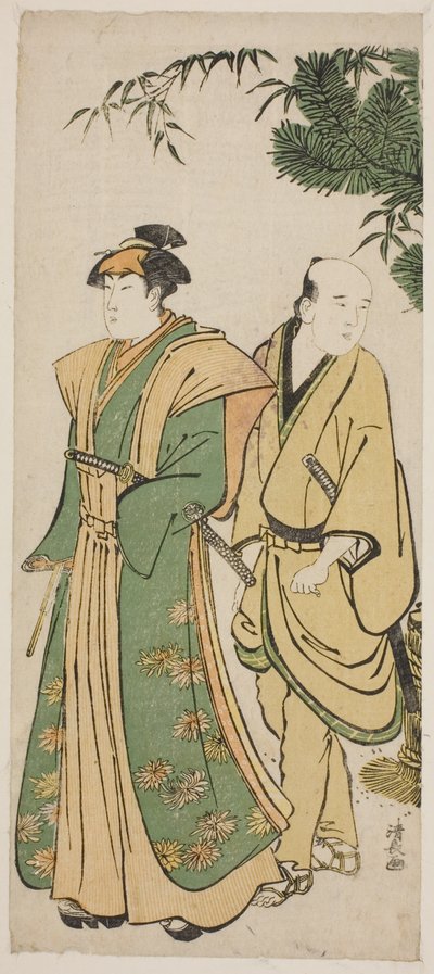 新年の挨拶回りをする三代目瀬川菊之丞と付き人たち 作： Torii Kiyonaga