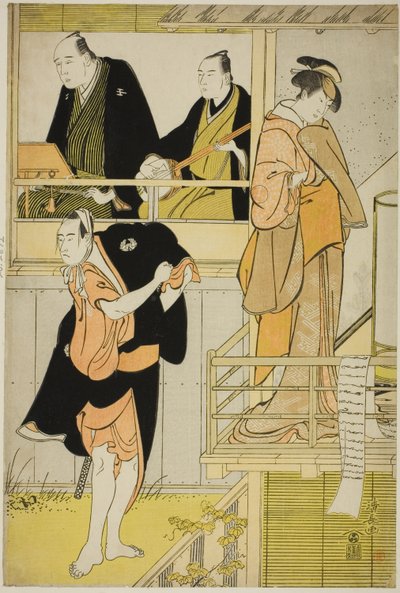 The Actors Nakamura Riko I as Tanbaya Otsuma and Ichikawa Yaozo III as Furuteya Hachirobei, in the joruri "Sakamachi Yoi no Yotsutsuji," performed at the Nakamura Theater in the third month, 1785 作： Torii Kiyonaga