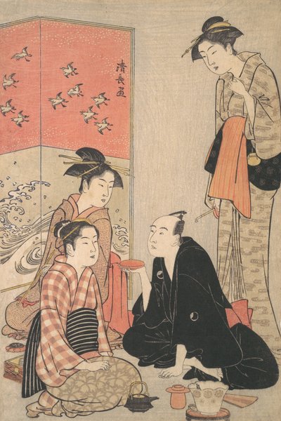歌舞伎役者 沢村宗十郎三代目と花魁 1783-84。 作： Torii Kiyonaga