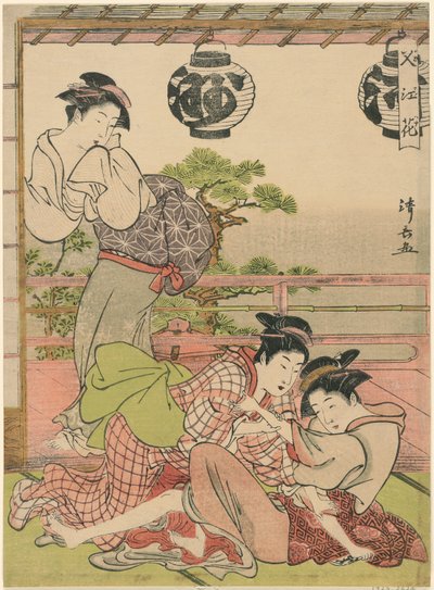 連載「中洲の花」より 二人の芸妓 文のあらそい 作： Torii Kiyonaga