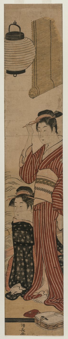 バルコニーの 2 つの芸者 作： Torii Kiyonaga