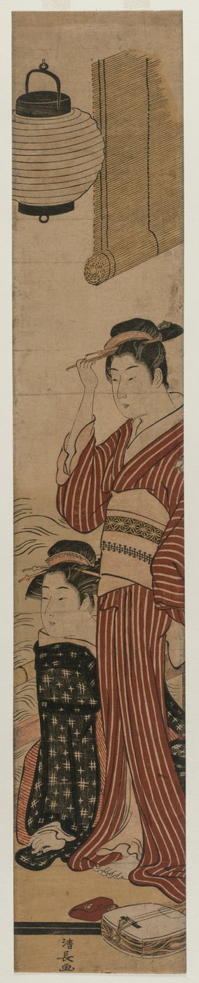1782年、バルコニーに2人の芸者。 作： Torii Kiyonaga