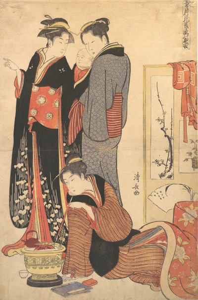 子供を抱いて立つ二人の女性、1785年頃 作： Torii Kiyonaga