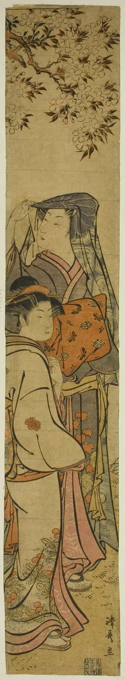 桜を見る二人の女性 作： Torii Kiyonaga