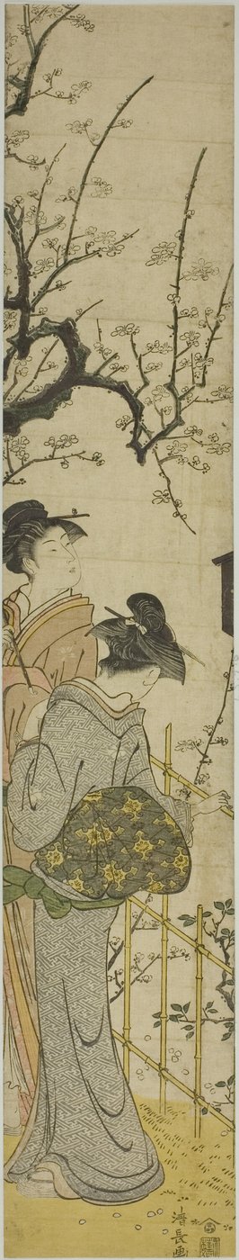 梅の花を眺める二人の女性 作： Torii Kiyonaga