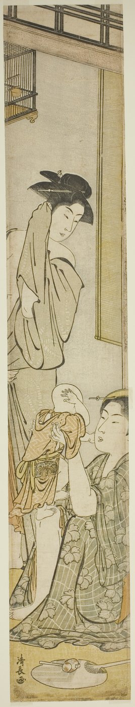 入浴後の2人の女性と子供 作： Torii Kiyonaga