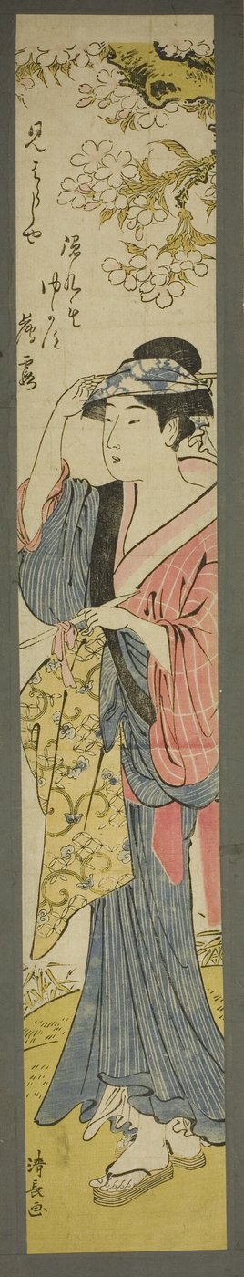 桜を見る女性 作： Torii Kiyonaga