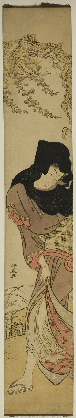 風に吹かれた藤の下の女 作： Torii Kiyonaga