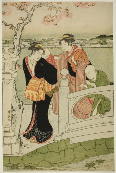 不忍池の土手道の女性と子供 作： Torii Kiyonaga
