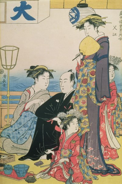 ゲイ・クォーターの女たち」二部作の右パネル（カラー木版プリング）（114571も参照 作： Torii Kiyonaga