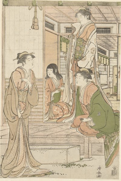 浄瑠璃姫を奏でる義経。 作： Torii Kiyonaga