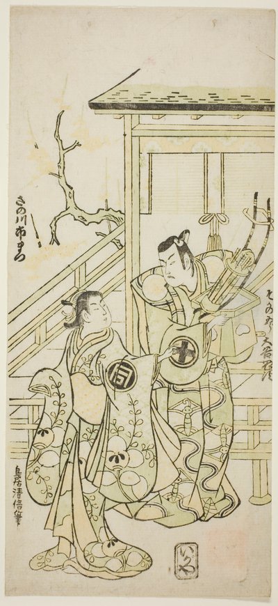 The Actors Otani Oniji I as Soga no Goro and Sanogawa Ichimatsu I as the sister of Yoshinaka in the play "Fuji no Yuki Mitsugi Soga," performed at the Nakamura Theater in the first month, 1746 作： Torii Kiyonobu II