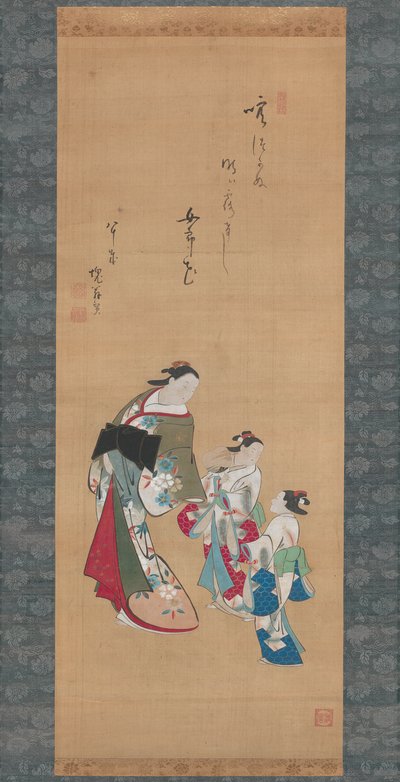 花魁と二人の従者 作： Torii Kiyonobu I