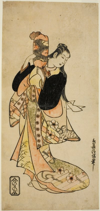 1721年正月（1721年）森田座で上演された芝居『にぎわい末広曽我』で大磯の虎を演じた初代市川門之助（？） 作： Torii Kiyonobu I
