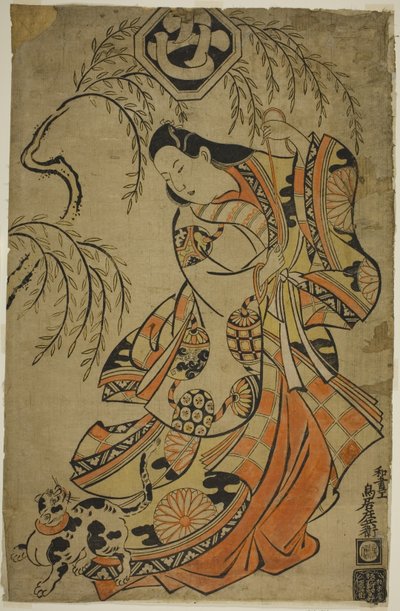 1700年3月に森田劇場で上演された劇中の和歌五水伝の三代目姫、上村吉三郎 作： Torii Kiyonobu I