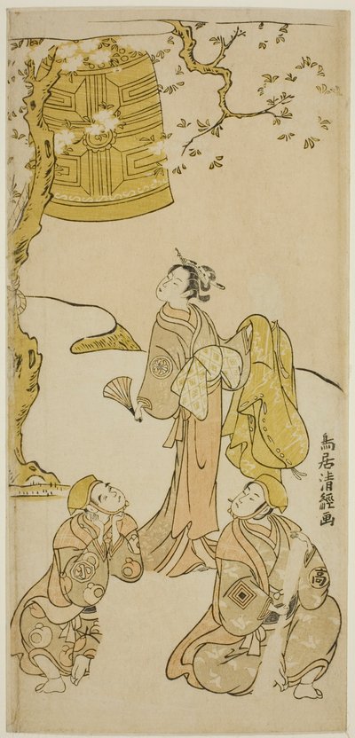 The Actors Segawa Kikunojo II, Ichikawa Komazo II, and Arashi Otohachi I in the play "Fude Hajime Soga no Tamazusa," performed at the Nakamura Theater in the first month, 1768 作： Torii Kiyotsune