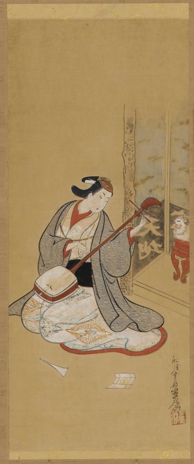 三味線を引く女装役者 作： Toriyama Sekien