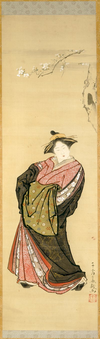 花魁と桜の枝 作： Toriyama Sekien