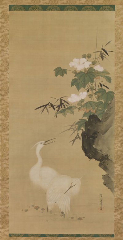 白鷺と木綿の薔薇 17世紀中頃から後半にかけて 作： Tosa Mitsuoki