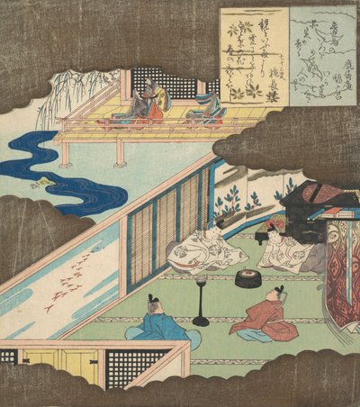 貴族が会話する宮殿の内部。 1820年。 作： Totoya Hokkei