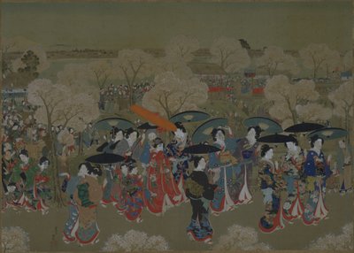 隅田川の桜を眺める美人たち 作： 豊原国周