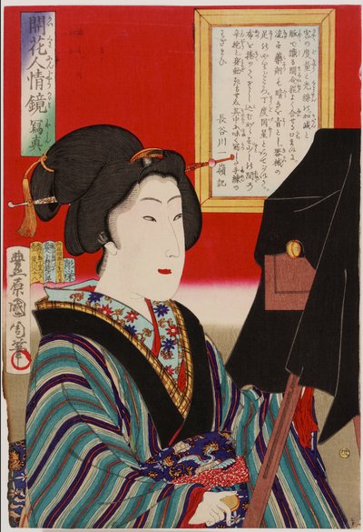 人間の自然の鏡：写真、明治時代、1878年（カラー木版画） 作： Toyohara Kunichika