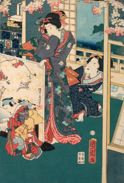 春のお出かけ、別荘での二部作。インテリアの女性たち 作： Toyohara Kunichika